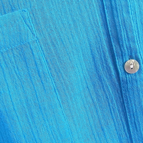 Lovely CHICO'S 100% Cotton Button Front Blouse Turquoise Chico's Size 2 (12/14) - Picture 4 of 4